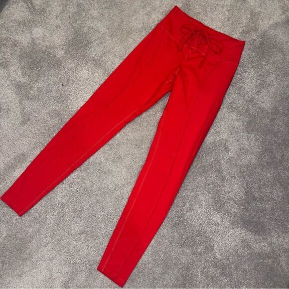 F21 Red Lace-up Leggings - Picture 3 of 8